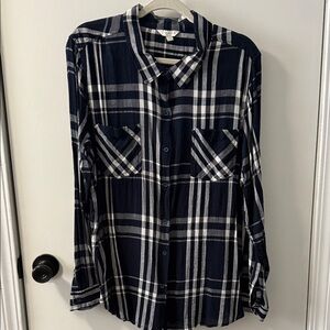 Lucky Brand Navy and White Plaid Shirt